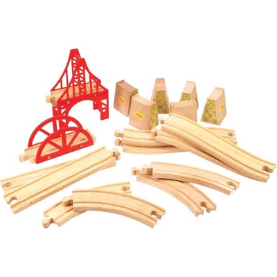 Bigjigs Rail Drevené koľaje - Set s mostom 18 ks
