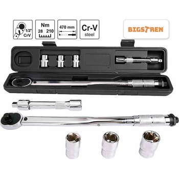 Bigstren Ключ динамометричен 1/2", 28-210Nm, BIGSTREN, с удължител и вложки 17, 19, 21 мм (UNI-07886)