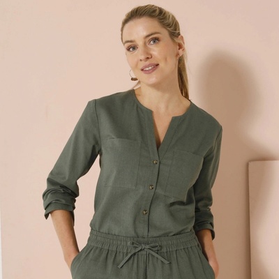 Blůzka ze směsi bavlny a lnu bronzová