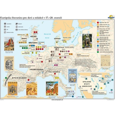 Cartographia Európska lit.pre deti a mládež v 17.-20.storočí - mapa (160x120 cm), nástenná, fóliovaná, lištovaná