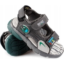 Sandále s koženou vložkou a suchým zipsom šedé zelené