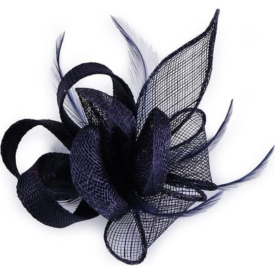 Stoklasa Fascinátor / brož květ s peřím 4 modrá tmavá