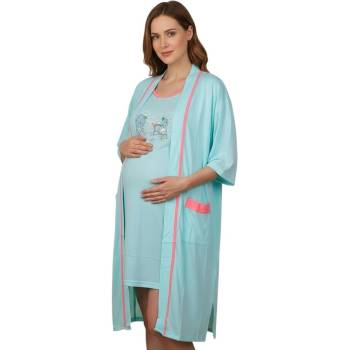 Комплект за бременни халат и нощница в светъл тюркоаз