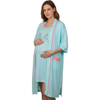 Комплект за бременни халат и нощница в светъл тюркоаз