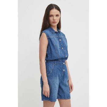 Pepe Jeans Памучен гащеризон Pepe Jeans JESS в синьо от памук с яка PL230488 (PL230488)