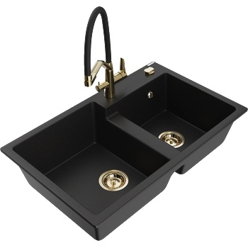 Mexen Tomas двоен гранитен мивка с кухненски смесител Duo, черен - 6516-77-671701-57-G (6516-77-671701-57-G)