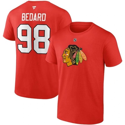 Fanatics pánské tričko Connor Bedard #98 Chicago Blackhawks Draft 2023 Stack Logo Name & Number red