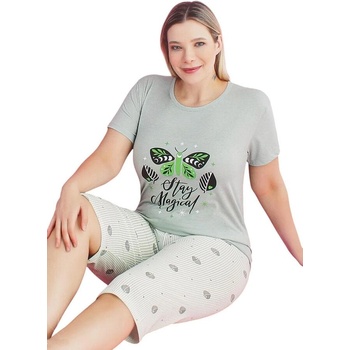 Дамска макси пижама с къс ръкав в цвят резеда