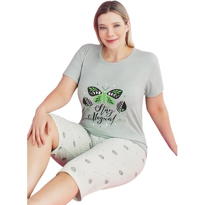 Дамска макси пижама с къс ръкав в цвят резеда