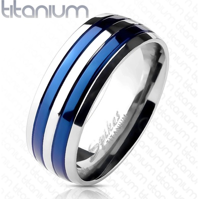 Šperky eshop prsten z titanu se dvěma modrými pruhy C19.9