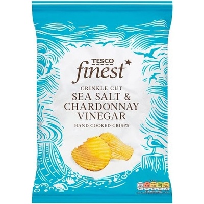 Tesco Finest Smažené zemiakové lupienky s príchuťou octu Chardonnay morskou soľou vrúbkované 150 g