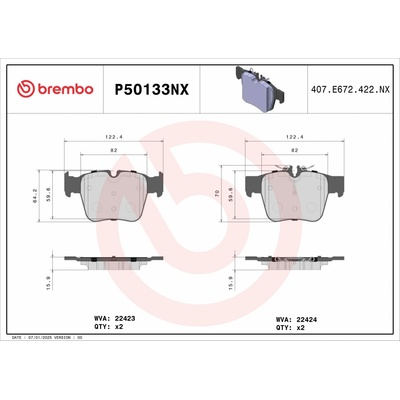 BREMBO Sada brzdových platničiek kotúčovej brzdy P50133NX