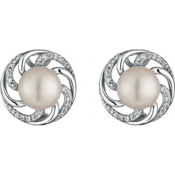 Image 1 of Swan Сребърни обици със сладководни бели перли и циркони FN450E Swan