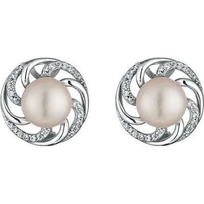 Swan Сребърни обици със сладководни бели перли и циркони FN450E Swan