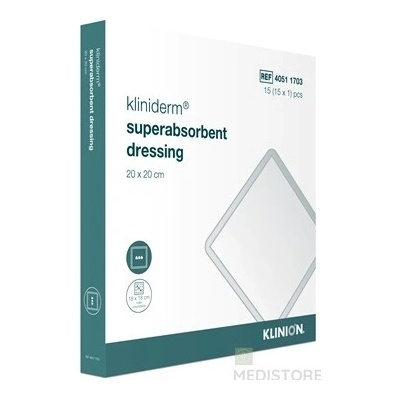 Kliniderm superabsorbent dressing krytie superabsorpčné sterilné 20 x 20 cm 15 ks