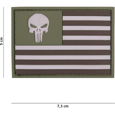 Gumová nášivka 101 Inc vlajka Punisher USA - olivová