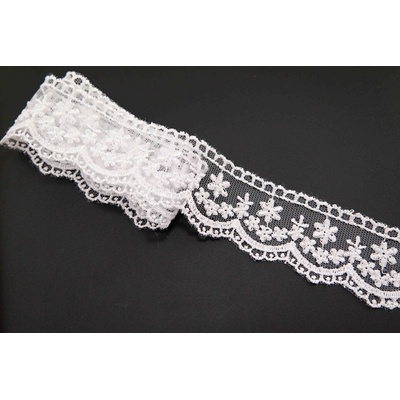 Polyesterová vyšívaná čipka - biela - šírka 3,5 cm