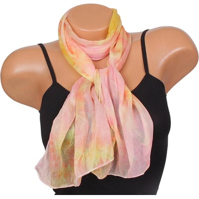 Свеж дамски шал в жълто с розови цветя