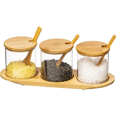 4Home Bamboo Sada skleněných dóz s podnosem a lžičkami 310 ml – Sleviste.cz