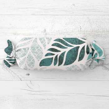 Biante Vankúš valec bonbon Sandra SA-572 Sivo-modrozelené abstraktné listy na bielom 15x40