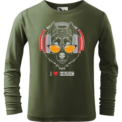 DOBRÝ TRIKO Dětské bavlněné triko I love music Khaki