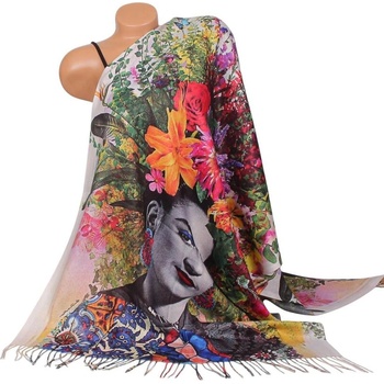 Двулицев кашмирен шал с принт Жена с цветя в косите