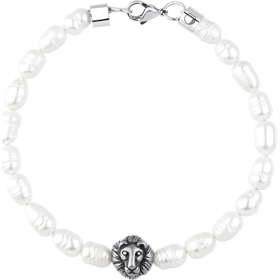 Manoki pánský náramek perlový Jaime přírodní perla ocelový lev BA975 bílá