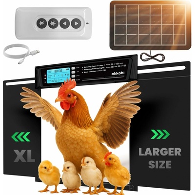 KLIM Technologies Deutschland Automatická dvířka ke kurníku Okkobi 28 x 24 cm velká, solarní, otvíraní do boku z obou stran, časovač a ochrana proti skřípnutí | černá, Barvy a parametry Černá – Zbozi.Blesk.cz