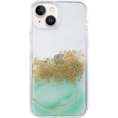 DFANS DESIGN transparentné mramorové s kamienkami iPhone 13 - pastelovo zelené