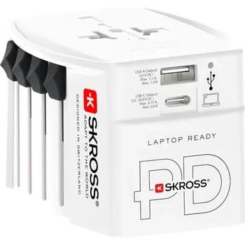 SKROSS Адаптер SKROSS AC65PD, USB-A, USB-C, 1.302976, World, Бял (SKROSS-1302976)