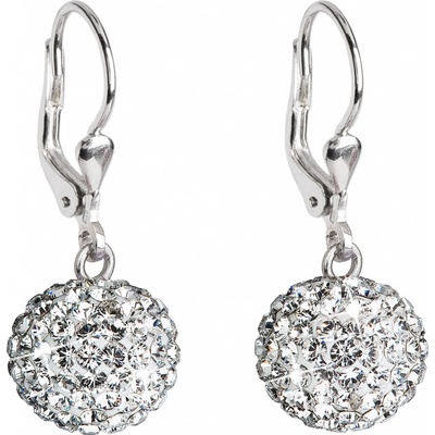 Evolution Group strieborné náušnice visiace s kryštálmi Swarovski biele okrúhle 31109.1