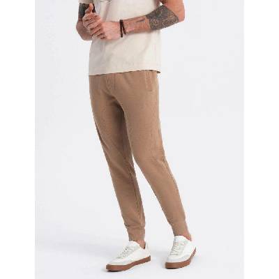 Hnědé tepláky s trendy prošíváním V2 PABS-0173