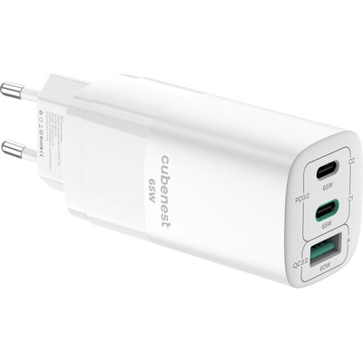 CubeNest síťová nabíječka S3D0, PD 3.0, 65W, biela