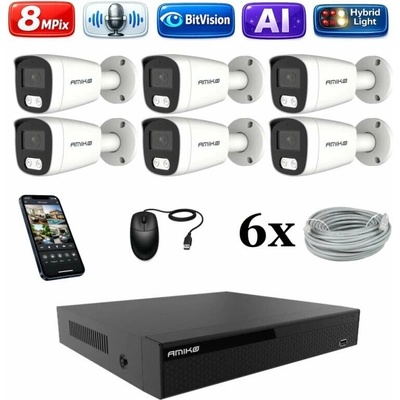 Amiko IP 6 kamerový set 4K Ultra HD 8Mpix Ai Dl Tube 1801K6