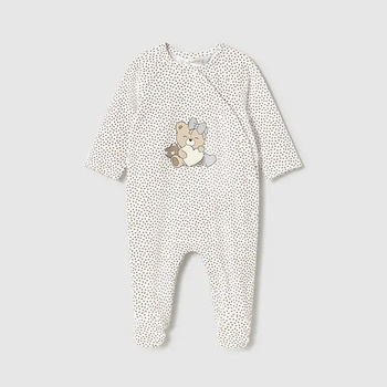 Mayoral Пижама дълга в бяло с бежови точки и сладко мече отпред за новородено момиче Майорал