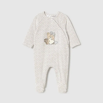 Mayoral Пижама дълга в бяло с бежови точки и сладко мече отпред за новородено момиче Майорал