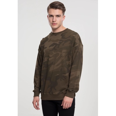 Urban Classics Мъжка блуза в цвят маслина с камуфлажни шарки Urban Classics Camo CrewneckUB-TB1782-00775 - Маслина, размер XXL