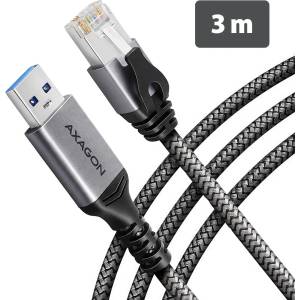 AXAGON ADE-AM30 USB-A Gigabit Ethernet адаптер с вграден мрежов кабел CAT6 RJ-45, 3 м, черен (ADE-AM30)
