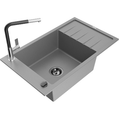 Mexen Elias гранитна мивка с 1 отделение с отцедник и кухненски смесител Flora, сив - 6511-71-670401-07-B (6511-71-670401-07-B)
