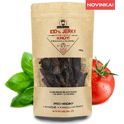 Usušil & Syn 100% Jerky Krůtí S Bazalkou a Rajčetem 150 g