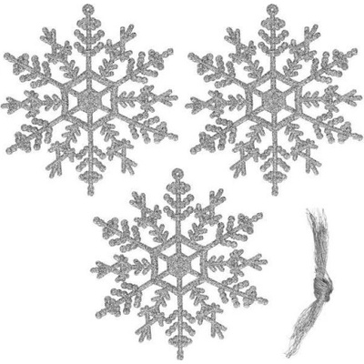 SPRINGOS Vianočné ozdoby Snehové vločky s trblietkami 12cm strieborné sada 3ks