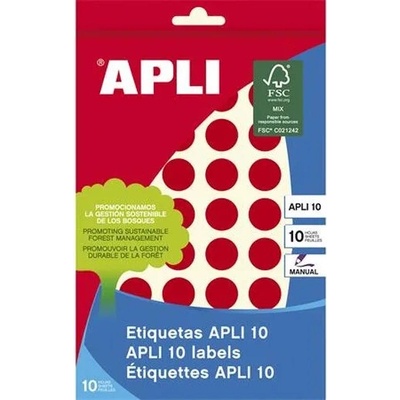 APLI Etikety, okrúhle, priemer: 16 mm, ručne popisovateľné, farebné, APLI, červené, 432 etikiet/bal