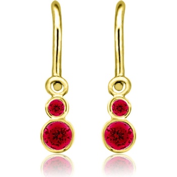 Duppi detské náušnice lucky DU 70356 zo žltého zlata s kamienkami rubínovo červenými zapínanie brizúra