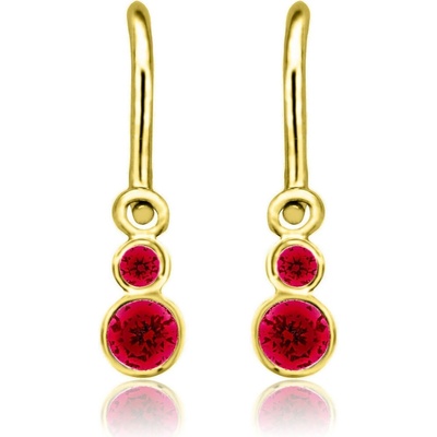 Duppi detské náušnice lucky DU 70356 zo žltého zlata s kamienkami rubínovo červenými zapínanie brizúra