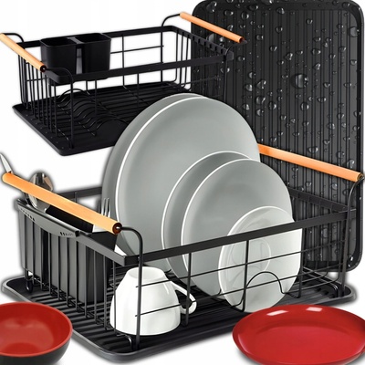 VELKÝ ODKAPÁVAČ NA NÁDOBÍ S TÁCEM NA TALÍŘE, PŘÍBORY, ČERNÝ, STOJÍCÍ, KOVOVÝ – Zboží Dáma