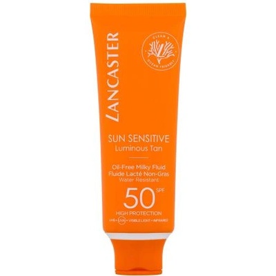 Lancaster Sun Sensitive Luminous Tan Oil-Free Milky Fluid SPF50 лек слънцезащитен крем за лице за чувствителна кожа 50 ml унисекс