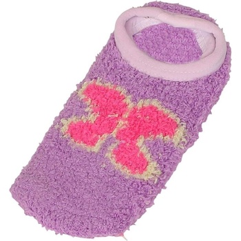 Свежи детски терлици в лилаво от букле с розова пеперуда