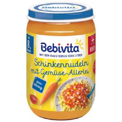 Bebivita 8+ Těstoviny se šunkou a zeleninovou směsí 220g - originál z Německa