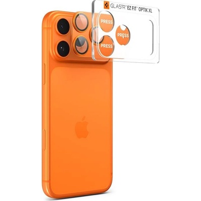 Spigen Предпазни стъклени лещи с цяла плочка за камерата на iPhone 17 Pro - Spigen Glass tR EZ Fit Optik Pro XL (оранжев) (AGL10645)