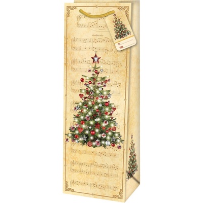 Alvarak Dárková taška na láhev TB - VÁNOČNÍ STROMEČEK zlatý - 12,6x8,9x36cm TB-223520